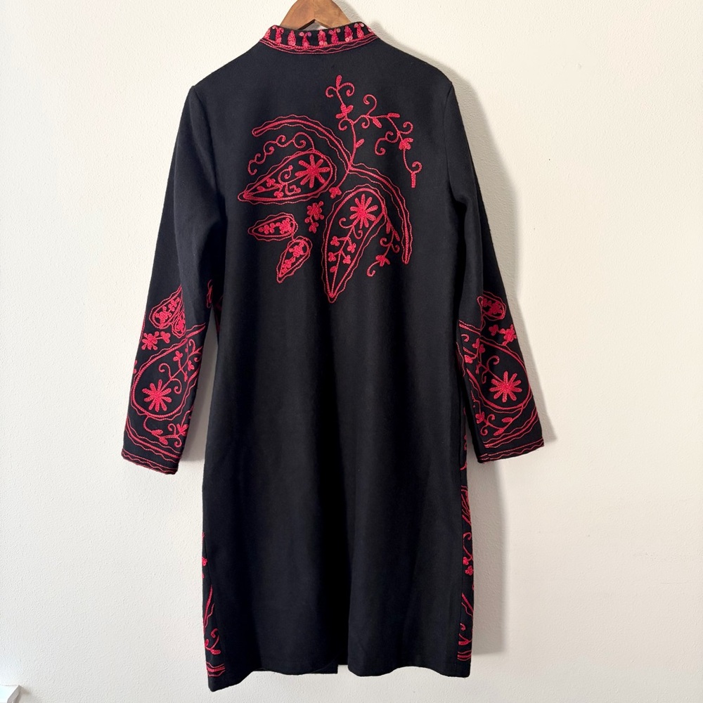 Metrostyle | Black Wool Blend Embroidered Long Coat